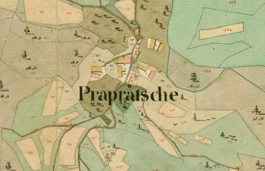 Praproše na karti franc. katastra, 1827